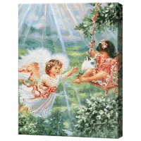 Картина по номерам Art Gallery Ангелок и девочка на качеле GX8488 50 x 40 см / Вертикальная