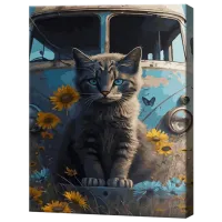 Pictură pe numere Art Gallery Motan sălbatic și autobus GX46396 50 x 40 cm / Verticală