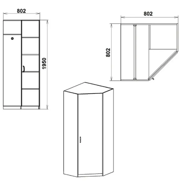 Dulap KompaniT 3У 80.2 x 80.2 x 195 / DSP / Stejar Sonoma photo 2