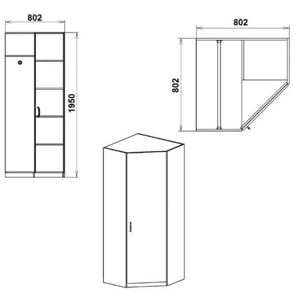Dulap KompaniT 3У 80.2 x 80.2 x 195 / DSP / Stejar Sonoma photo 2