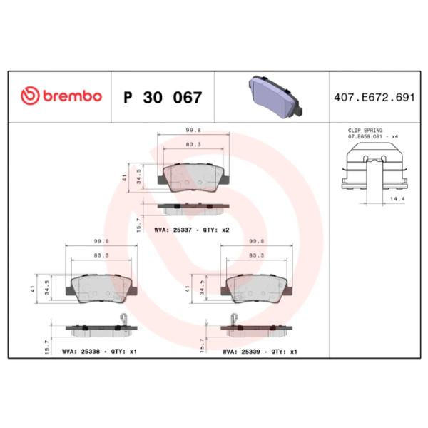 Тормозные колодки Brembo P 30 067 Задние / Дисковые  photo 4 Тормозные колодки Brembo P 30 067 Задние / Дисковые  photo 4