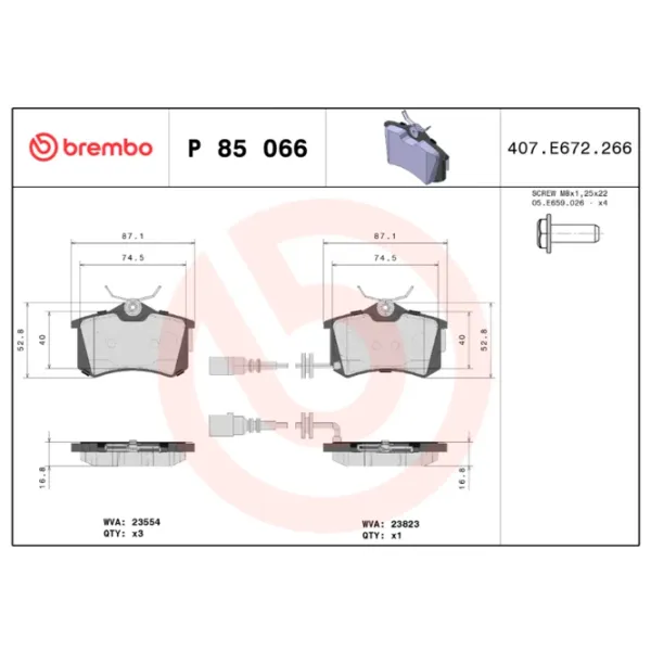 Тормозные колодки Brembo P 85 066 Задние / Дисковые  photo 2 Тормозные колодки Brembo P 85 066 Задние / Дисковые  photo 2