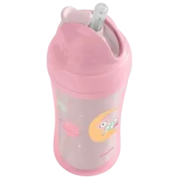 Sticluță cu pai KikkaBoo Dino Moony Me 0.22l 8 luni / Silicon / Pink photo 2