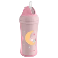 Sticluță cu pai KikkaBoo Dino Moony Me 0.22l 8 luni / Silicon / Pink photo 3
