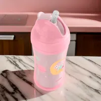 Sticluță cu pai KikkaBoo Dino Moony Me 0.22l 8 luni / Silicon / Pink photo 5