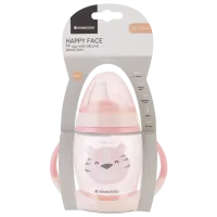 Sticluță cu pai KikkaBoo Happy Face 0.2l 8 luni / Polipropilenă / Pink photo 3