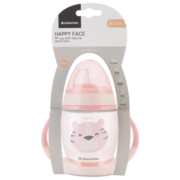 Sticluță cu pai KikkaBoo Happy Face 0.2l 8 luni / Polipropilenă / Pink photo 4