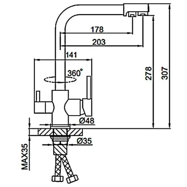 Baterie pentru bucătărie Frud R 43053 cu două pîrghii / Pivotantă / Alamă / Inox photo 6