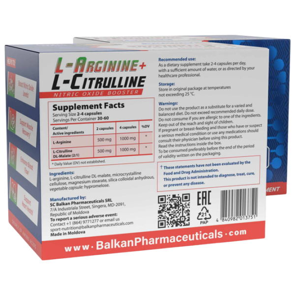 Аминокислоты Balkan Pharmaceuticals L-Arginine + L-Citrulline () 86 г  photo 4 Аминокислоты Balkan Pharmaceuticals L-Arginine + L-Citrulline () 86 г  photo 4