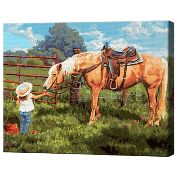 Pictură pe numere Art Gallery Fetița și calul GX35204 50 x 40 cm / Orizontală photo 1