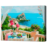 Pictură pe numere Art Gallery Terasă cu privire spre mare GX29309 50 x 40 cm / Orizontală