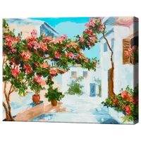 Pictură pe numere Art Gallery Căsuțele albe la Santorini GX44160 50 x 40 cm / Orizontală