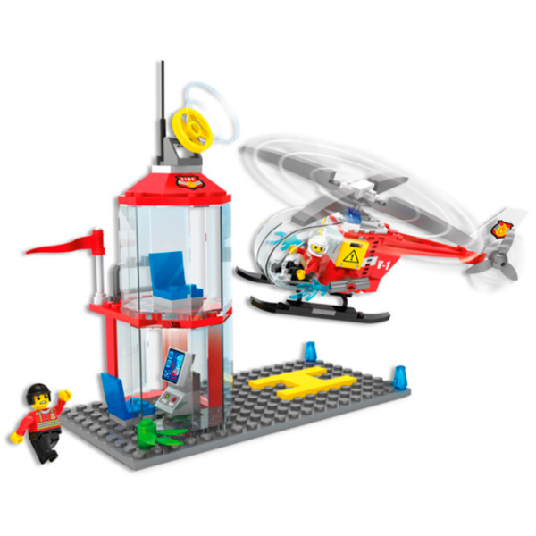 Constructor BLOCKI Elicopter de pompieri și turn de control Clasic/ Multicolor photo 2