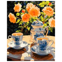 Pictură pe numere Ideyka Ceaiul în grădină KHO5683 50 x 40 cm / Verticală