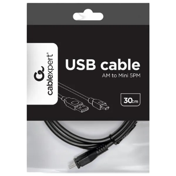 Кабель данных Gembird USB Type-A + mini USB 0.3 м / Черный photo 4 Кабель данных Gembird USB Type-A + mini USB 0.3 м / Черный photo 4