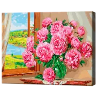 Картина по номерам Art Gallery Роскошные пионы у окн GX9904 50 x 40 см / Горизонтальная