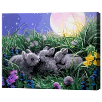 Pictură pe numere Art Gallery Iepurași pe câmpul înflorit GX9525 50 x 40 cm / Orizontală