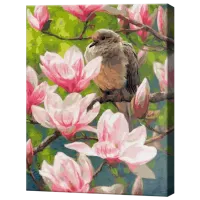 Картина по номерам Art Gallery Цветущая магнолия и птичка GX24986 50 x 40 см / Вертикальная