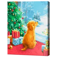 Pictură pe numere Art Gallery Cățeluș lângă brad împodobit EX7502 40 x 30 cm / Verticală