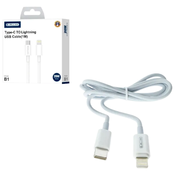 Кабель для телефона B1 Jellico USB Type-C + Lightning 1 м / Белый photo 1