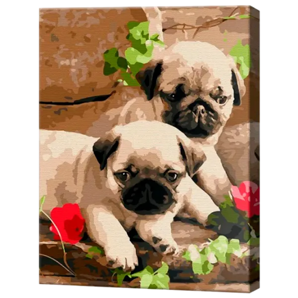 Картина по номерам Art Gallery Щенята мопсы EX6903 40 x 30 cm / Вертикальная photo 1