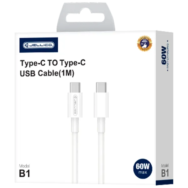 Cablu pentru telefon B1 Jellico USB Type-C + USB Type-C 1 m / White photo 1