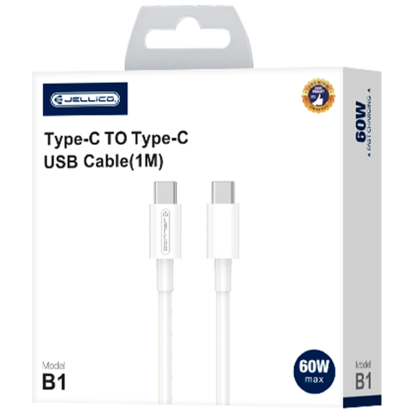 Cablu pentru telefon B1 Jellico USB Type-C + USB Type-C 1 m / White photo 1