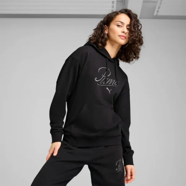 Hanorac pentru femei Puma Ess Script Hoodie Tr All-season / Black photo 2