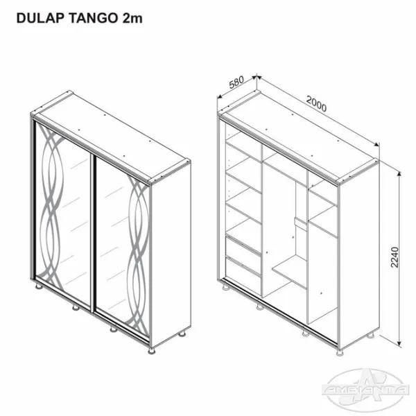 Dulap Ambianta Tango 200 x 58 x 224 / DSP / Grafit photo 2