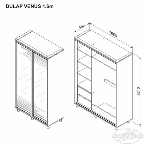 Шкаф Ambianta Venus 160 x 58см x 224 / ДСП / Графитовый photo 3 Шкаф Ambianta Venus 160 x 58см x 224 / ДСП / Графитовый photo 3