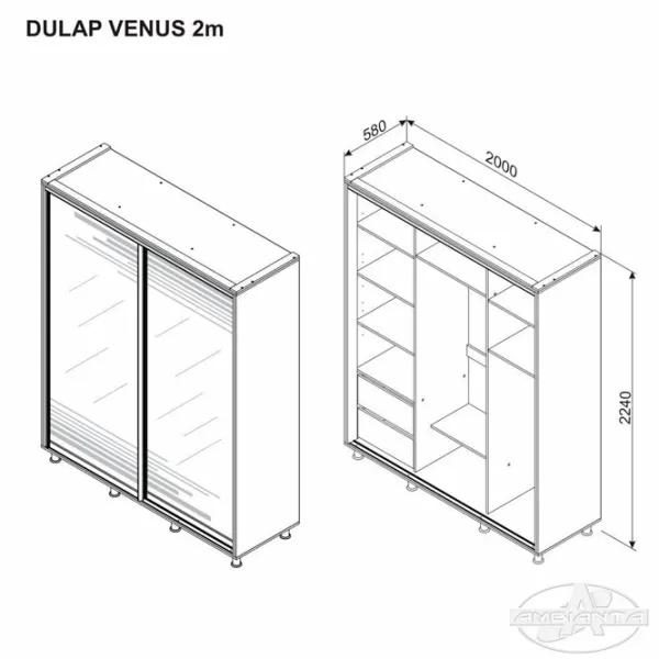 Шкаф Ambianta Venus 200 x 58см x 224 / ДСП / Белый photo 2 Шкаф Ambianta Venus 200 x 58см x 224 / ДСП / Белый photo 2