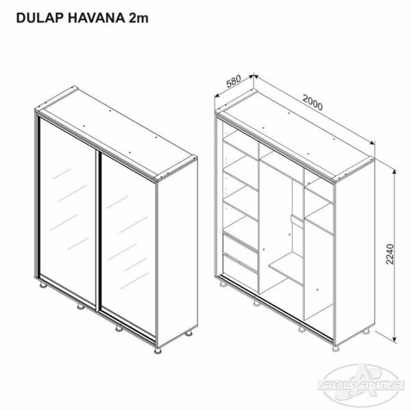 Шкаф Ambianta Havana 200 x 58см x 224 / ДСП / Графитовый photo 2 Шкаф Ambianta Havana 200 x 58см x 224 / ДСП / Графитовый photo 2