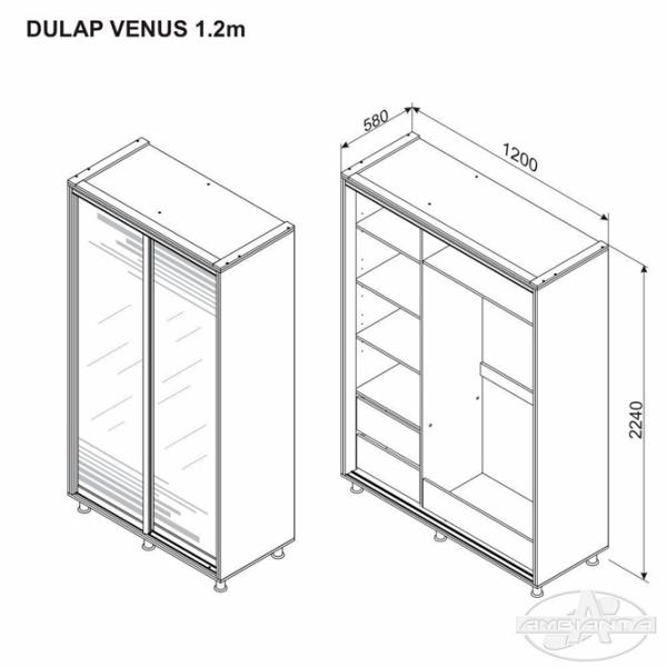 Шкаф Ambianta Venus 120 x 58см x 224 / ДСП / Графитовый photo 2