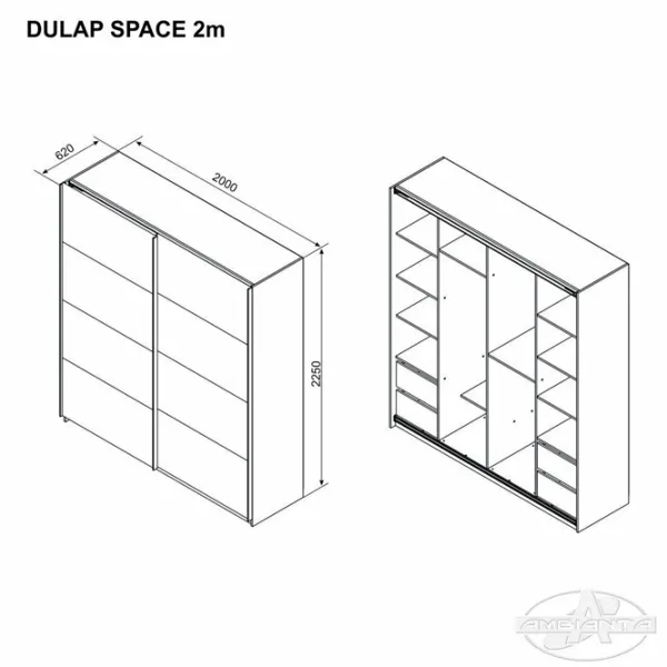 Шкаф Ambianta Space 200 x 62см x 225 / ДСП / Белый photo 3 Шкаф Ambianta Space 200 x 62см x 225 / ДСП / Белый photo 3