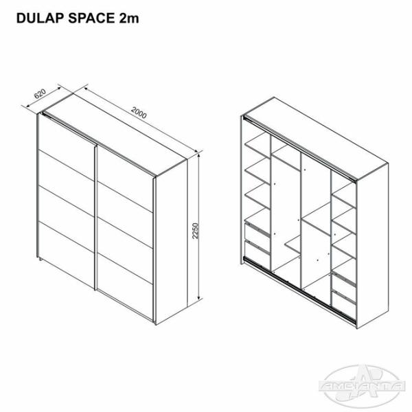 Шкаф Ambianta Space 200 x 62см x 225 / ДСП / Белый photo 3 Шкаф Ambianta Space 200 x 62см x 225 / ДСП / Белый photo 3