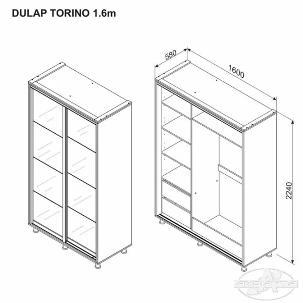 Шкаф Ambianta Torino 160 x 58см x 224 / ДСП / Дуб Сонома photo 2