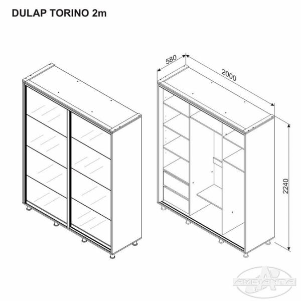 Шкаф Ambianta Torino 200 x 58см x 224 / ДСП / Графитовый photo 3 Шкаф Ambianta Torino 200 x 58см x 224 / ДСП / Графитовый photo 3