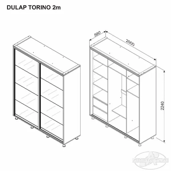Шкаф Ambianta Torino 200 x 58см x 224 / ДСП / Белый photo 2 Шкаф Ambianta Torino 200 x 58см x 224 / ДСП / Белый photo 2