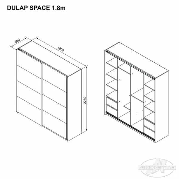 Шкаф Ambianta Space 180 x 62см x 225 / ДСП / Серый photo 5 Шкаф Ambianta Space 180 x 62см x 225 / ДСП / Серый photo 5