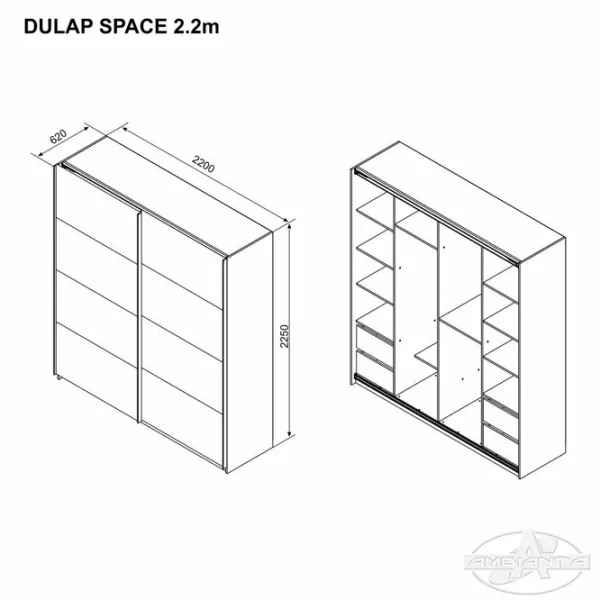 Шкаф Ambianta Space 220 x 62см x 225 / ДСП / Серый photo 5 Шкаф Ambianta Space 220 x 62см x 225 / ДСП / Серый photo 5