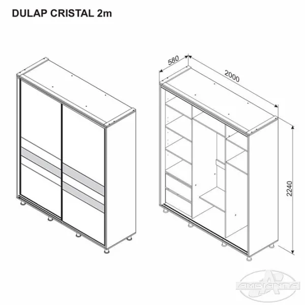 Dulap Ambianta Cristal 200 x 58 x 224 / DSP / Stejar Sonoma photo 2