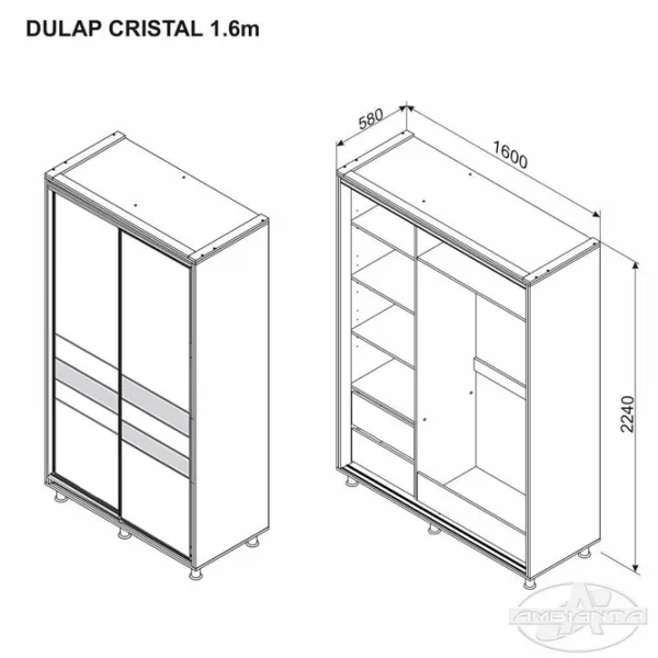Шкаф Ambianta Cristal 160 x 58см x 224 / ДСП / Белый photo 6 Шкаф Ambianta Cristal 160 x 58см x 224 / ДСП / Белый photo 6