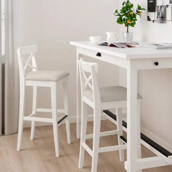 Scaun de bar Ikea Ingolf Textil / Masiv / White photo 5