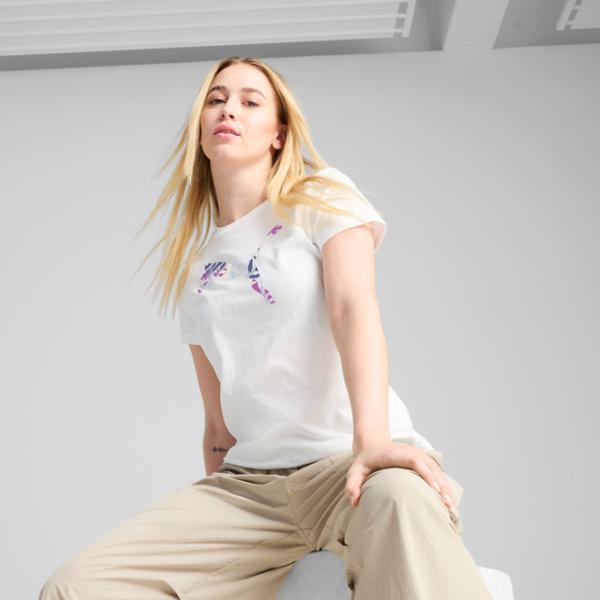 Tricou pentru femei Puma Graphics Floral Logo 25% bumbac reciclat / White photo 3