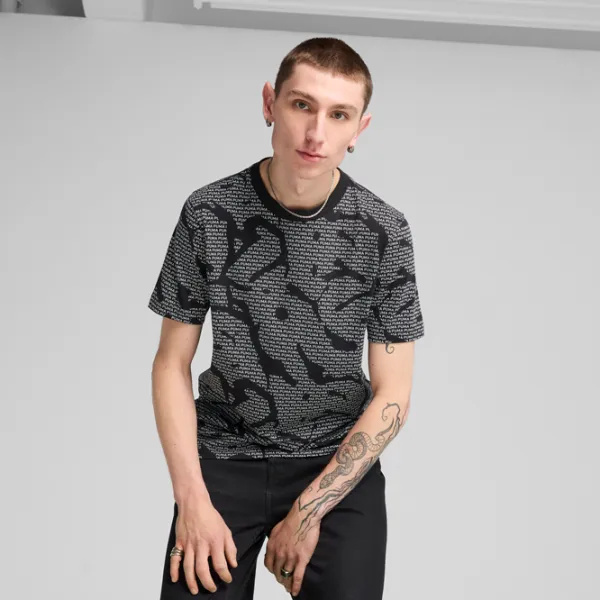 Футболка для мужчин Puma Ess Logo Lab All-Over Print 100% хлопок / Gray Black photo 3