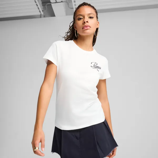 Tricou pentru femei Puma Ess Script 100% bumbac / White photo 4