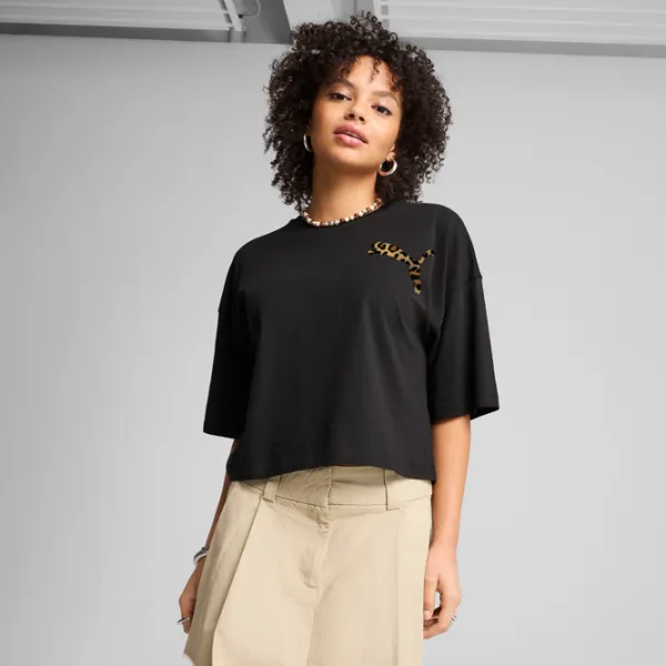 Tricou pentru femei Puma Wardrobe Ess Leo Luxe Graphic Short 20% poliester / Black photo 4