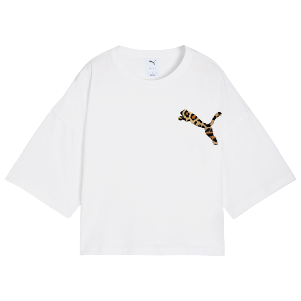 Tricou pentru femei Puma Wardrobe Ess Leo Luxe Graphic Short 20% poliester / White photo 1