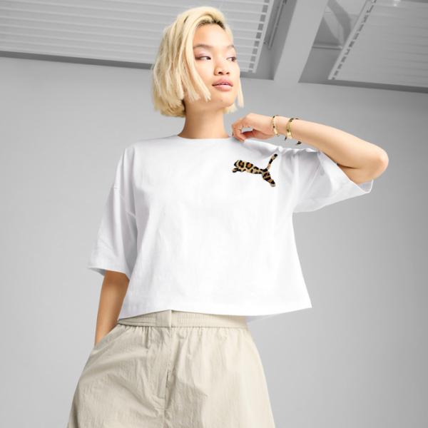 Футболка для женщин Puma Wardrobe Ess Leo Luxe Graphic Short 20% полиэстер / Белый photo 4 Футболка для женщин Puma Wardrobe Ess Leo Luxe Graphic Short 20% полиэстер / Белый photo 4