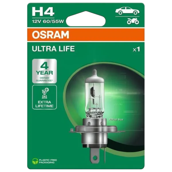 Автомобильная лампа Osram 64193ULT-1BL Галоген / H4 / P43t / 60 - 55 Вт /  photo 1 Автомобильная лампа Osram 64193ULT-1BL Галоген / H4 / P43t / 60 - 55 Вт /  photo 1